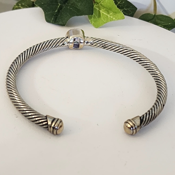 Classic Cable Bracelet Open Cuff with Crystal Stone - Picture 5 of 9